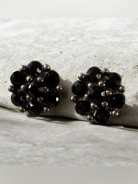 Silver Black Onyx Pierced Earrings